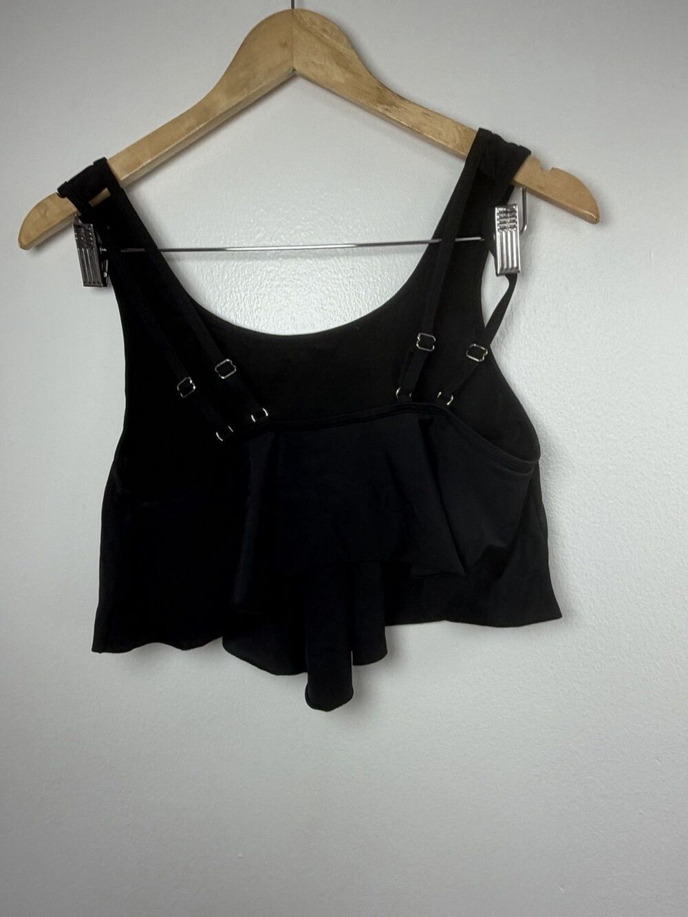 2Piece Tankini Swimsuit Black Ruffle Top Striped High Waist Size S - Picture 8 of 12